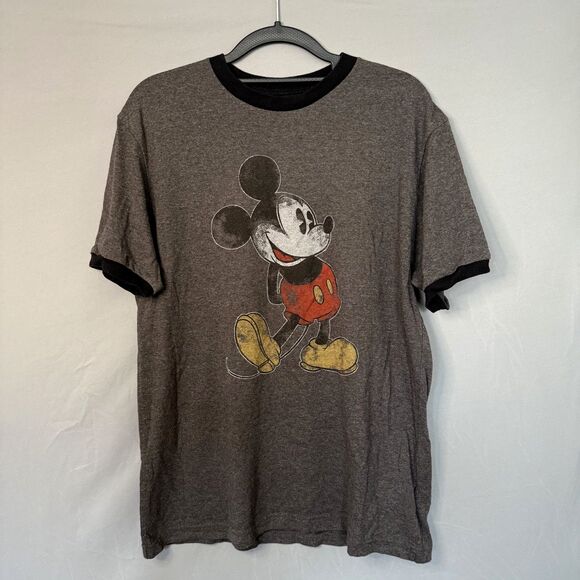 Disney Parks Mens Shirt Medium Mickey Mouse Gray with Black Accent Short Sleeve - Picture 2 of 8